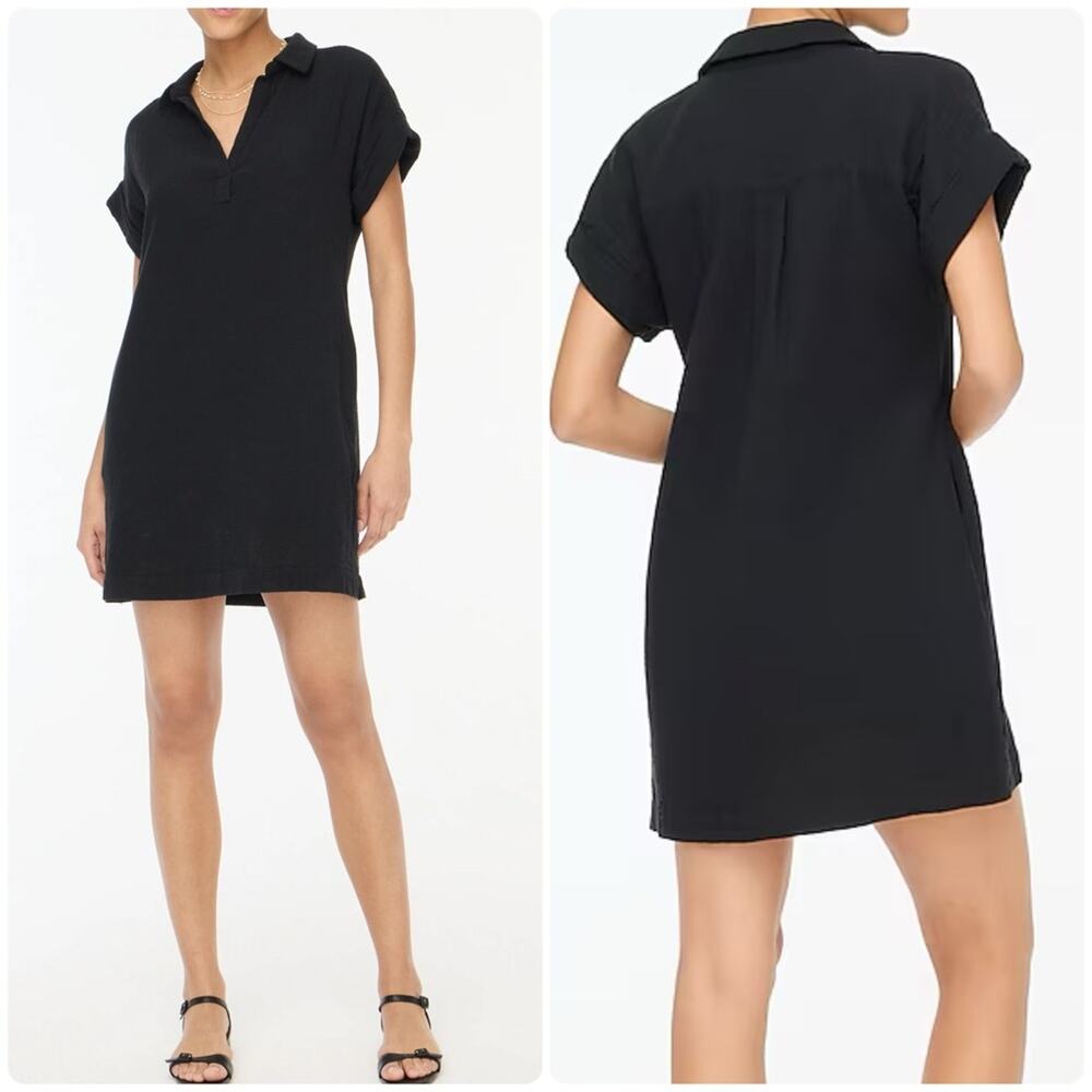 J.Crew Short-Sleeve Gauze Popover Dress Black